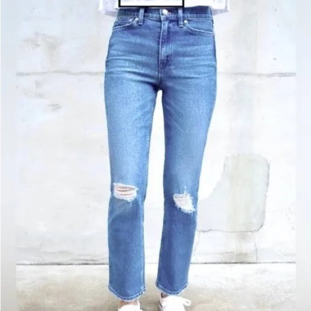 AYR Yes Yes Yes High-Rise Distressed Straight Leg Women's Jeans - Light Blue